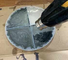 how to make your own resin geode coasters, heat gun helps to pop tiny bubbles in resin