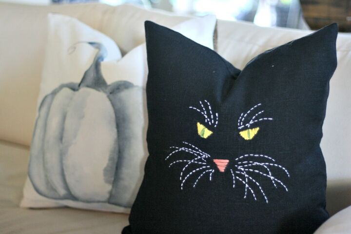 travesseiro bordado gato preto mal humorado decorao dia das bruxas