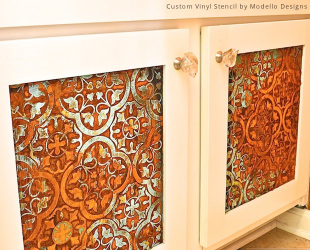 14 successful bathroom cabinet makeovers, 4 Rustic Stencils for Bathroom Sink Cabinets
