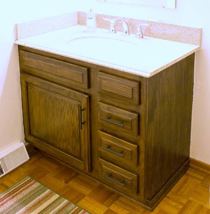 14 successful bathroom cabinet makeovers, 14 Rustic Restain for Corner Bathroom Cabinet
