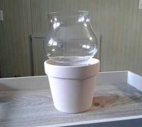 faux lantern tray display, Flowerpot with glass shade