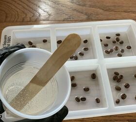how to make coffee bean coasters, pouring clear coat over coffee beans