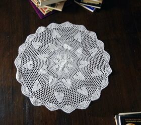 lace doily upcycling on my radio stand kitchen island