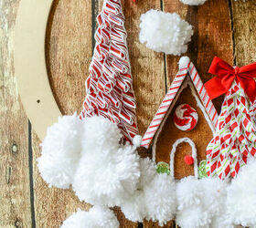 yarn pom pom gingerbread christmas wreath