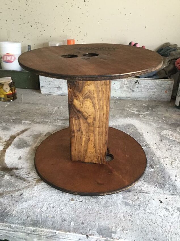 repurposed wood wire spool, Stained Spool
