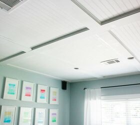 17 innovative ways to brighten up your home with ceiling tiles, 16 Beadboard Tiles for a Faux Coffered Ceiling