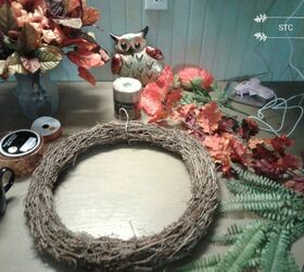 owl garden stake becomes a fall wreath accent, Assorted Supplies Gathered