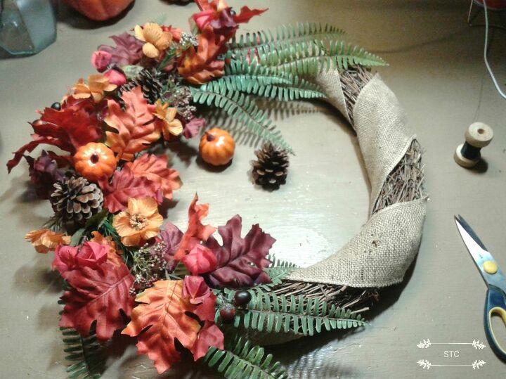 owl garden stake becomes a fall wreath accent, Adding Accents