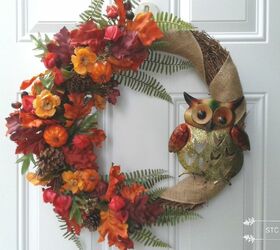 owl garden stake becomes a fall wreath accent, Completed Fall Wreath