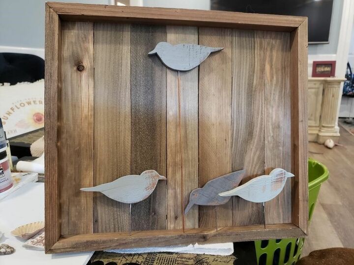 sea glass and wooden bird art