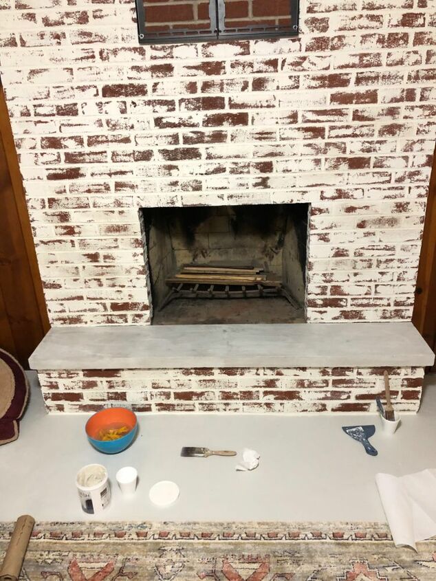 diy limewash smear fireplace