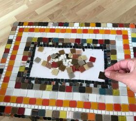 how to transform an old coffee table with mosaic, Adding tiles in rectangle design