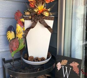 recycling items for fall foliage planter, Finished fall decor