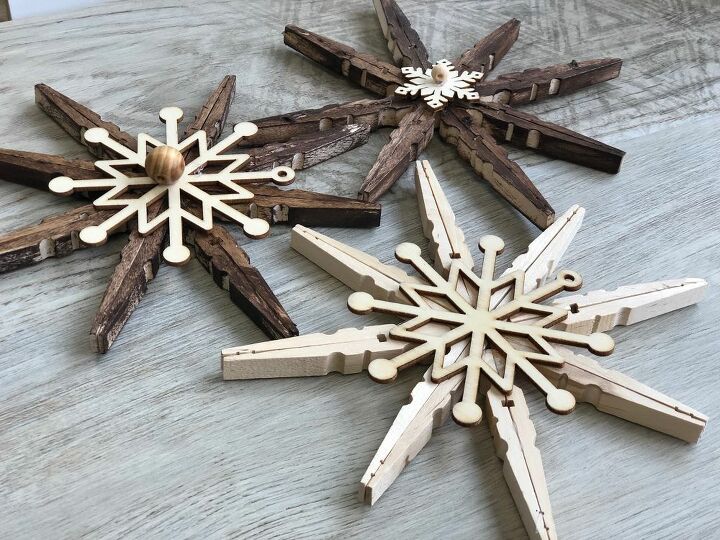 adornos rsticos sencillos con copos de nieve diy