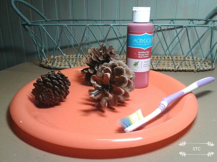 fast and easy seasonal decor with pine cones, Craft Paint Recycled Toothbrush and Basket