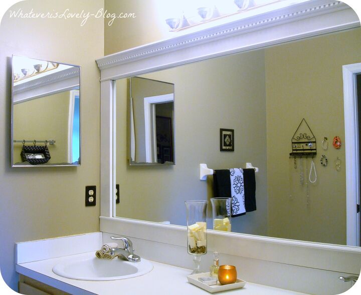 create a framed bathroom mirror that youll want to keep looking at, 15 Crown Molded White Framed Bathroom Mirror