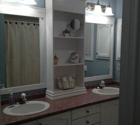 create a framed bathroom mirror that youll want to keep looking at, 4 Framed Bathroom Mirrors with Middle Cabinet