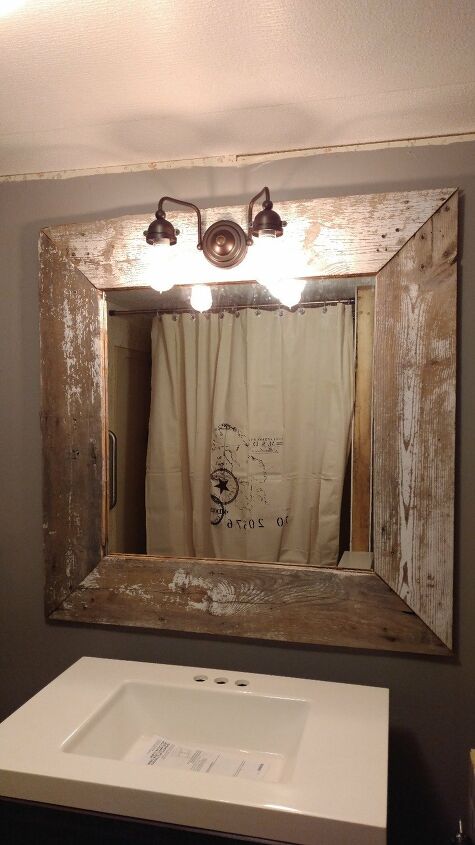 create a framed bathroom mirror that youll want to keep looking at, 6 Chunky and Rustic Wood Framed Bathroom Mirror