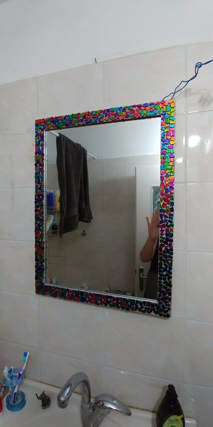 create a framed bathroom mirror that youll want to keep looking at, 7 A Colorful Gem of a Framed Bathroom Mirror