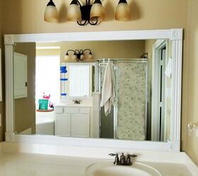create a framed bathroom mirror that youll want to keep looking at, 3 White Frame for Builder Grade Bathroom Mirror