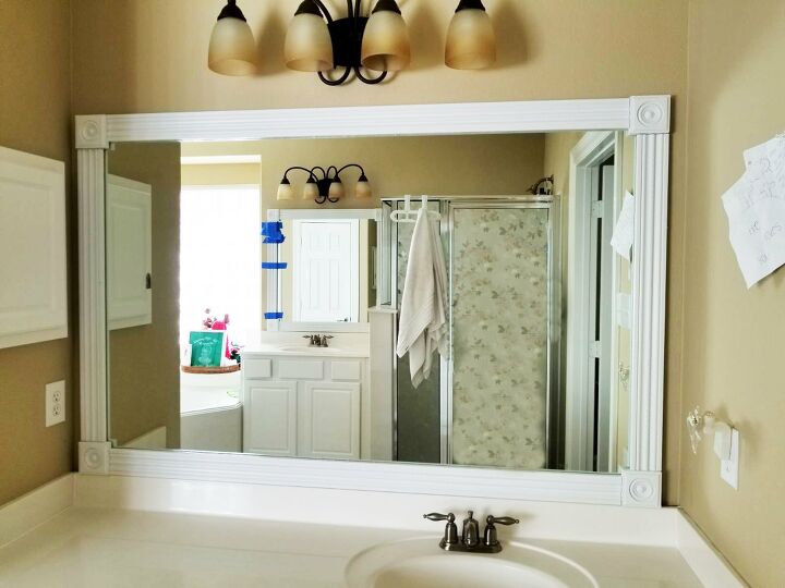 create a framed bathroom mirror that youll want to keep looking at, 3 White Frame for Builder Grade Bathroom Mirror