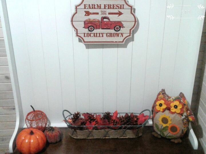 fast and easy seasonal decor with pine cones, Mudroom Fall Display