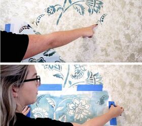 vintage looking farmhouse wallpaper made with wall stencils