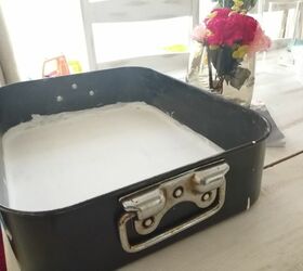 upcycle of baking tray using decoupage sealed with mod podge