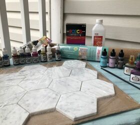 alcohol inks and marble hexagon coasters
