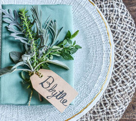 place card holders with fresh herbs