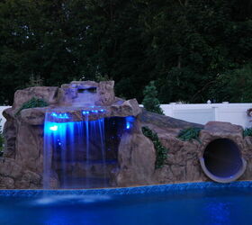 s outdoor pools, 8 Water Slide into a Water Feature Paradise