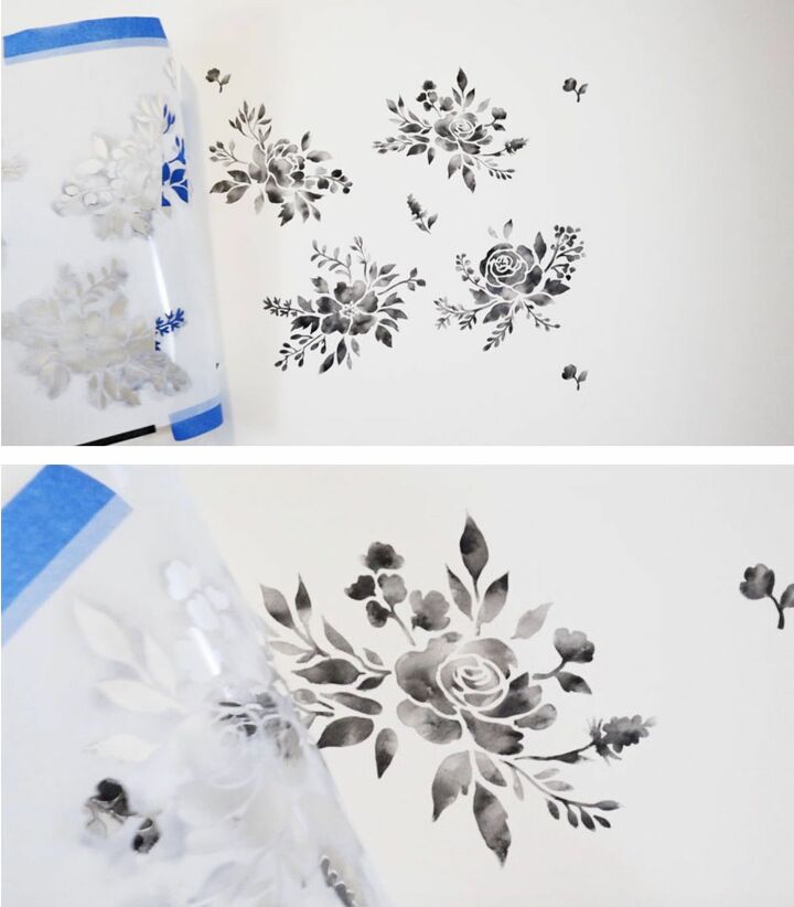 watercolor wallpaper hack using floral stencils