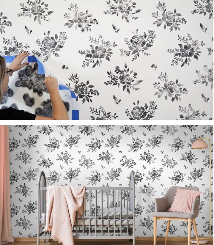 watercolor wallpaper hack using floral stencils