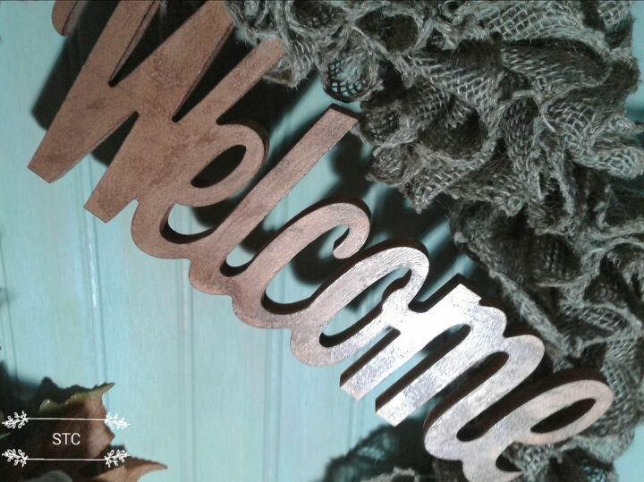 ruffled burlap ribbon wreath for fall, Welcome Sign
