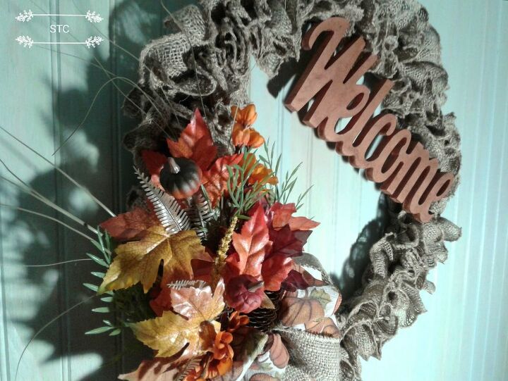 ruffled burlap ribbon wreath for fall, Fall Florals and Bow