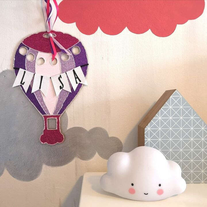 globo de aire caliente con purpurina decoracion de mdf para el dormitorio de un nino