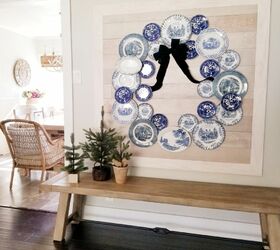 easy blue and white plate wreath