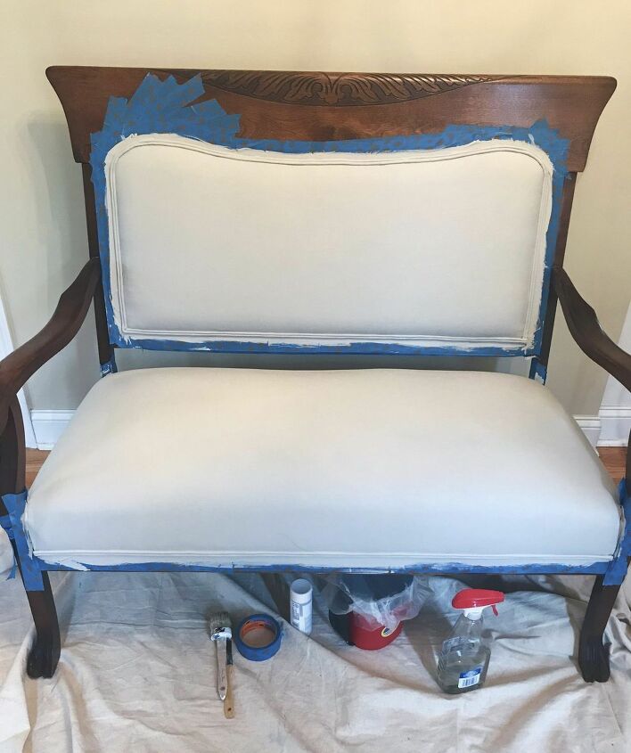 how to paint upholstery fabric with chalk paint, Needed three coats to cover that pattern