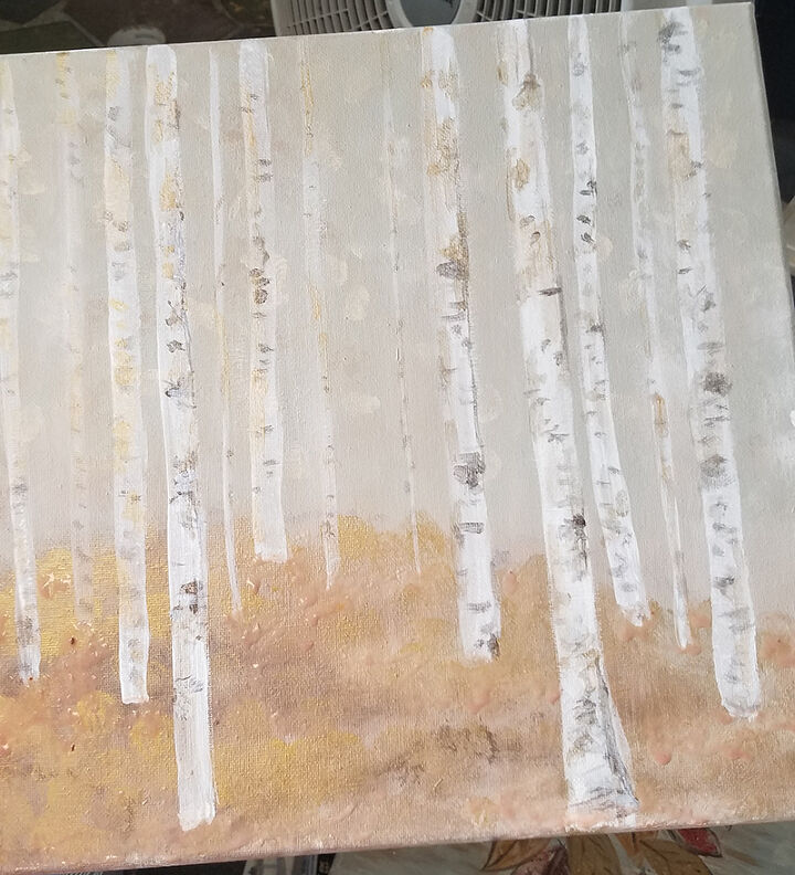 fall inspired birch trees canvas art, Creating the birch trees