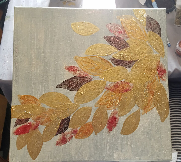 fall inspired tumbling leaves canvas art