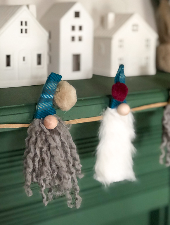 diy christmas gnome garland made from thrift store finds