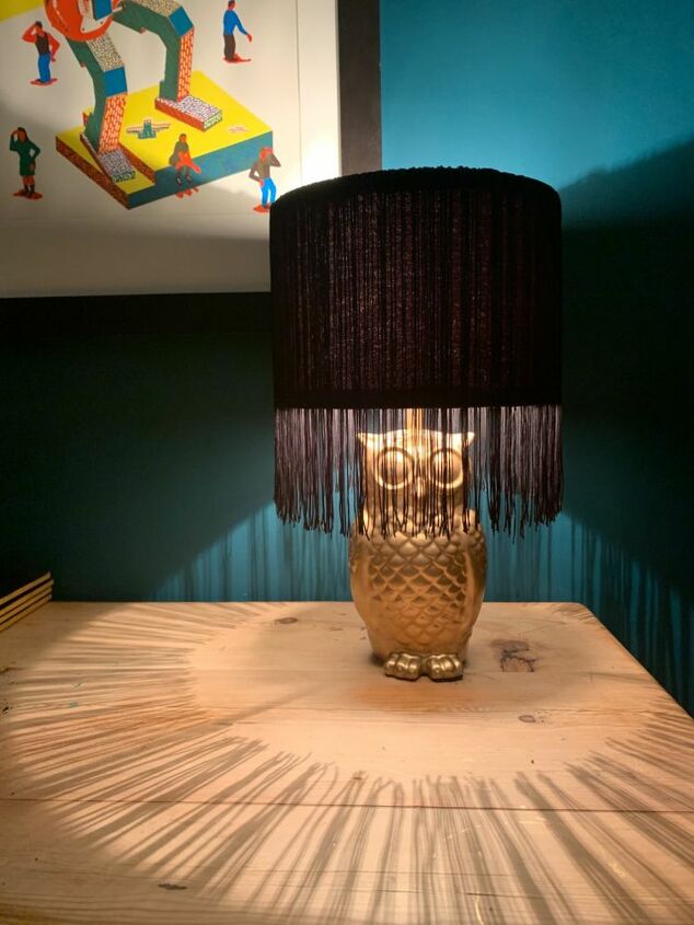 up cycled owl lamp