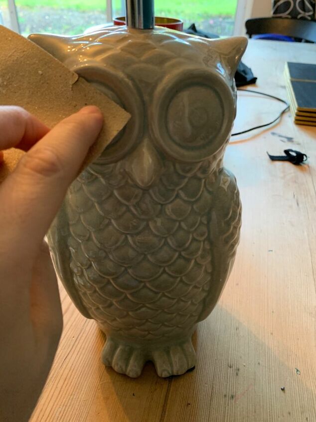 up cycled owl lamp