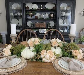 neutral fall tablescape ideas, Neutral Fall Centerpiece with Cabbage Roses