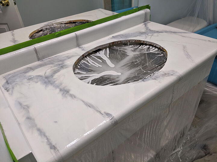 faux marble countertop using epoxy resin, Toned down