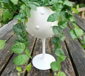 how to upcycle a wine glass into a planter
