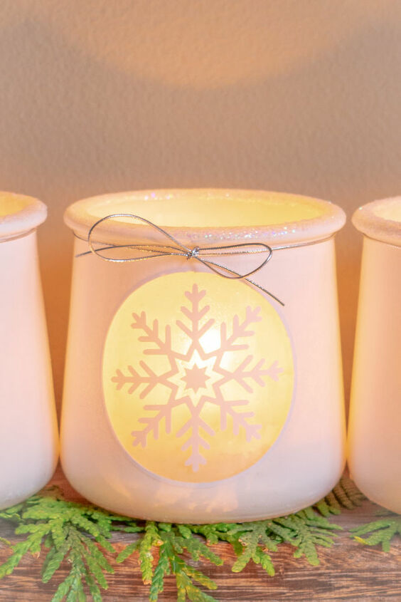 winter snowflake craft diy votive holders from up cycled oui jars