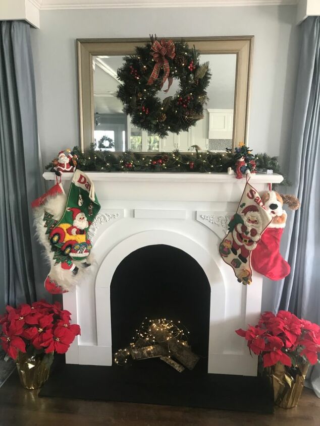 faux arched christmas fireplace