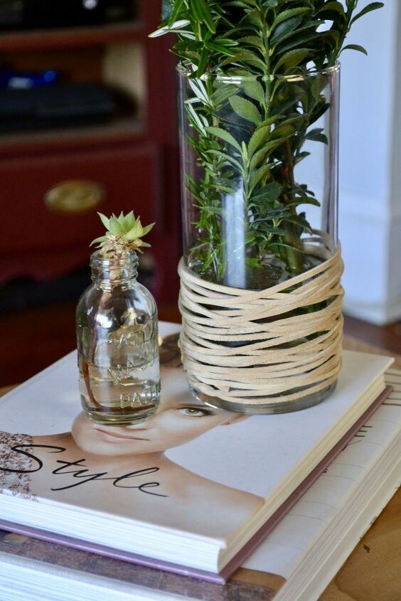 diy leather wrapped vase