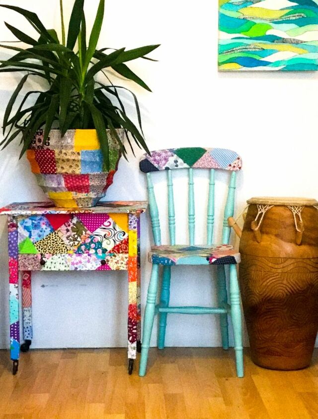 how to create a patchwork planter, Decoupage furniture